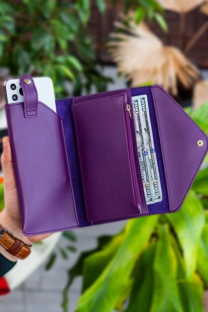 Envelope Telefon Ve Bozuk Para Bölmeli Zarf Model Mor (MÜRDÜM) Cüzdan